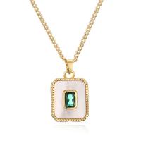 Cubic Zircon Micro Pave Brass Necklace with Shell with 5cm extender chain Square plated fashion jewelry & micro pave cubic zirconia nickel lead & cadmium free Length 45 cm Sold By PC