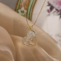 Cubic Zircon Micro Pave Brass Necklace with 5cm extender chain Heart plated fashion jewelry & micro pave cubic zirconia golden nickel lead & cadmium free Length 45 cm Sold By PC