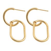 Messing Tropfen Ohrringe, plattiert, für Frau, goldfarben, 44x18x2mm, verkauft von Paar