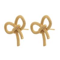 Brass Stud Earring, Bowknot, plated, for woman, golden, 20x23x5mm, Sold By Pair