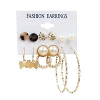 Tibetan Style Earring Set, with Plastic Pearl & Acrylic, gold color plated, 6 pieces & for woman & with rhinestone, earring length 10mm, 30mm, 60mm, Sold By Set