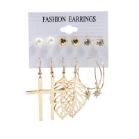 Iron Earring Set with Plastic Pearl gold color plated 6 pieces & for woman & with rhinestone & hollow earring length 10-60mm Sold By Set