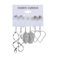 Zinc Alloy Earring Set with Plastic Pearl plated 6 pieces & for woman & hollow earring length 10-70mm Sold By Set