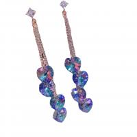Crystal Tassel Earring with Zinc Alloy Heart platinum color plated fashion jewelry & for woman 100mm Sold By Pair