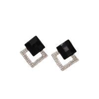 Tibetan Style Stud Earring, with Plastic Pearl, Rhombus, gold color plated, for woman & with rhinestone & hollow, more colors for choice, 20x30mm, Sold By Pair