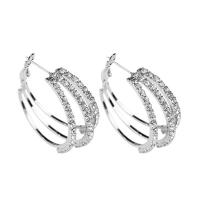 Zinc Alloy Huggie Hoop Earring plated for woman & with rhinestone & hollow 30mm Sold By Pair