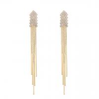 Brass Tassel Earring, Rhombus, gold color plated, micro pave cubic zirconia & for woman, 80mm, Sold By Pair