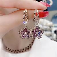 Crystal Drop Earring with Zinc Alloy Flower gold color plated fashion jewelry & for woman Sold By Pair
