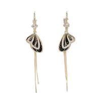 Tibetan Style Tassel Earring, Butterfly, gold color plated, for woman & enamel & with rhinestone, 100mm, Sold By Pair