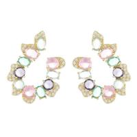 Brass Stud Earring gold color plated fashion jewelry & for woman & with rhinestone nickel lead & cadmium free Sold By Pair