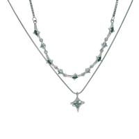 Titanstahl Halskette, Doppelschicht & Modeschmuck & für Frau & mit Strass, originale Farbe, Länge:ca. 45 cm, verkauft von PC