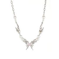 Zinklegierung Schmuck Halskette, mit Kunststoff Perlen, silberfarben plattiert, Modeschmuck & für Frau, frei von Nickel, Blei & Kadmium, Länge:ca. 21 cm, verkauft von PC