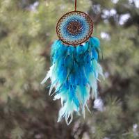 Fashion Dream Catcher, Feather, with Cotton Thread & Wood & Iron, for home and office & hollow, blue, 180x700mm, Sold By PC