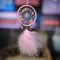 Fashion Dream Catcher, Feather, with Cotton Thread & Iron & Acrylic, for home and office & hollow, pink, 70x370mm, Sold By PC