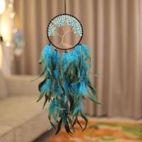 Fashion Dream Catcher, Feather, with Cotton Thread & Gemstone Chips & Wood & Iron, for home and office & hollow, mixed colors, 160x650mm, Sold By PC
