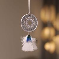 Fashion Dream Catcher, Feather, with Cotton Thread & Crystal & Iron, for home and office & hollow, mixed colors, 70x150mm, Sold By PC