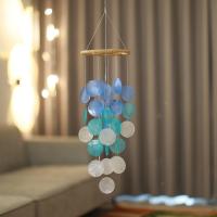 Hanging Ornaments, Shell, with Cotton Thread & Wood, Flat Round, for home and office, mixed colors, 145x590mm, Sold By PC