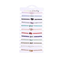 Gemstone Bracelets, Natural Stone, with Knot Cord & Paper & Crystal & Plastic Pearl & Tibetan Style, Round, gold color plated, Adjustable & fashion jewelry & Unisex, mixed colors, Length:Approx 18 cm, 12PCs/Set, Sold By Set
