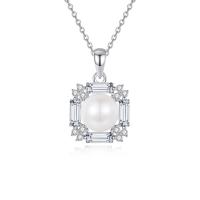 Cubic Zircon Micro Pave 925 Sterling Silver Necklace with Freshwater Pearl with 2.75inch extender chain fashion jewelry & micro pave cubic zirconia & for woman nickel lead & cadmium free Length Approx 15.74 Inch Sold By PC