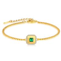 925 Sterling Silver Bangle Bracelet, with Emerald, with 1.97inch extender chain, fashion jewelry & micro pave cubic zirconia & for woman, nickel, lead & cadmium free, Length:Approx 6.29 Inch, Sold By PC