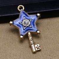 Tibetan Style émail Pendants, alliage de zinc, étoile, Placage de couleur d'or, DIY & avec strass, bleu, 33x23x3mm, Vendu par PC