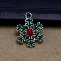 Zinc Alloy Christmas Pendants Snowflake silver color plated DIY & enamel & with rhinestone green Sold By PC