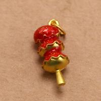 Tibetan Style Enamel Pendants, gold color plated, DIY, red, 21x8mm, Sold By PC