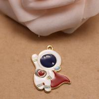 Tibetan Style Enamel Pendants, Astronaut, gold color plated, DIY, white, 33x22x1.20mm, Sold By PC