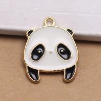Tibetan Style Enamel Pendants, Panda, gold color plated, DIY, white, 24x20x2.50mm, Sold By PC