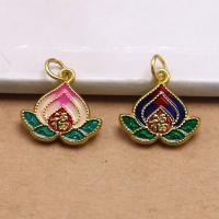 Tibetan Style Enamel Pendants, Peach, gold color plated, DIY, multi-colored, 16x15x2.70mm, Sold By PC