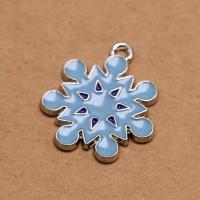 Tibetan Style Enamel Pendants, Snowflake, silver color plated, DIY, light blue, 21x19x1.60mm, Sold By PC