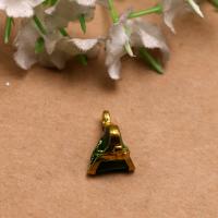 Tibetan Style émail Pendants, alliage de zinc, Zongzi, Placage de couleur d'or, DIY, vert, 13x10x9mm, Vendu par PC
