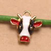 Tibetan Style Enamel Pendants, Cow, gold color plated, DIY, mixed colors, 15x15x15mm, Sold By PC