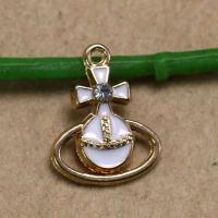 Zinc Alloy Enamel Pendants gold color plated DIY & with rhinestone white Sold By PC