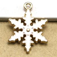 Tibetan Style émail Pendants, alliage de zinc, flocon de neige, Placage de couleur d'or, DIY, blanc, 25x19x2.32mm, Vendu par PC