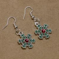 Tibetan Style Drop Earrings, Snowflake, silver color plated, DIY & enamel & with rhinestone, green, 45x47x3.40mm, Sold By Pair