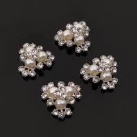 Hair Accessories DIY Findings Zinc Alloy with Plastic Pearl Flower silver color plated with rhinestone Sold By PC