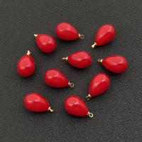 Tibetan Style Pendants, Teardrop, gold color plated, DIY, red, 10x17mm, Sold By PC