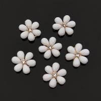 Mobile Phone DIY Decoration Zinc Alloy Flower gold color plated enamel & with rhinestone white Sold By PC