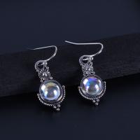 Zinc Alloy Drop Earrings with Moonstone petals antique silver color plated for woman Sold By Pair