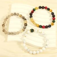 Gemstone Bracelets, Brass, with Elastic Thread & Gemstone, handmade, different materials for choice & micro pave cubic zirconia & for woman, nickel, lead & cadmium free, Length:Approx 16-17 cm, Sold By PC