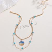 Zinc Alloy Jewelry Necklace with turquoise plated Double Layer & fashion jewelry & for woman gold nickel lead & cadmium free Length Approx 41 cm Sold By PC
