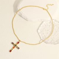 Cubic Zircon Micro Pave Brass Necklace with Cubic Zirconia with 5cm extender chain Cross fashion jewelry & for woman nickel lead & cadmium free Length Approx 40 cm Sold By PC