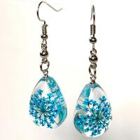 Resin Drop Earring with Dried Flower & Zinc Alloy Teardrop fashion jewelry & for woman mixed colors Sold By Lot