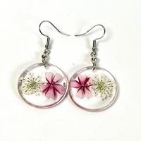 Resin Drop Earring with Dried Flower & Zinc Alloy Round transparent & for woman 28mm Sold By Lot