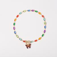 Zinc Alloy smykker halskæde, med Zinc Alloy, Butterfly, guldfarve belagt, Vintage & mode smykker & for kvinde & emalje, blandede farver, Længde Ca. 38 cm, Solgt af PC