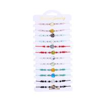 Chain Woven Bracelets, Lampwork, with Knot Cord & Paper & Crystal & Plastic Pearl & Tibetan Style, Heart, silver color plated, Adjustable & fashion jewelry & Unisex, mixed colors, Length:Approx 18 cm, 12PCs/Set, Sold By Set