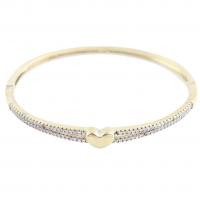 Brass Bracelet & Bangle, Heart, gold color plated, fashion jewelry & micro pave cubic zirconia & for woman, nickel, lead & cadmium free, Bracelet inner diameter about 58x52mm, Sold By PC