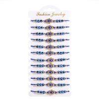 Evil Eye Jewelry Bracelet, Resin, with Knot Cord & Paper & Tibetan Style, Hand, gold color plated, Adjustable & fashion jewelry & Unisex & enamel & with rhinestone, blue, Length:Approx 18 cm, 12PCs/Set, Sold By Set