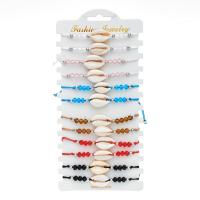 Crystal Bracelets, with Knot Cord & Paper & Shell & Tibetan Style, Shell, silver color plated, Adjustable & fashion jewelry & Unisex, mixed colors, Length:Approx 18 cm, 12PCs/Set, Sold By Set